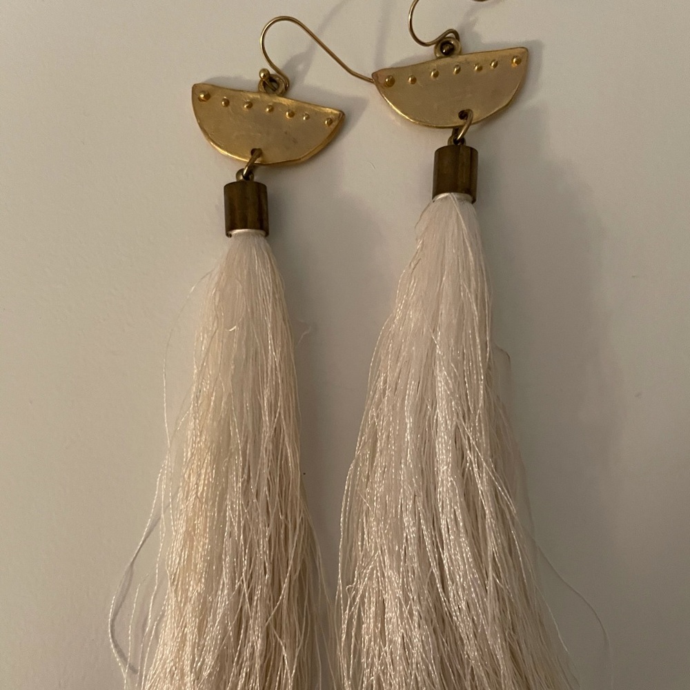 White and Gold Tassel Earrings